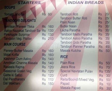 Menu at Tawa Tandoor, Hyderabad