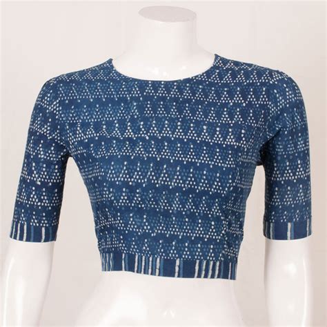 Indigo Blue Dabu Printed Cotton Blouse 10052612 – Avishya.com
