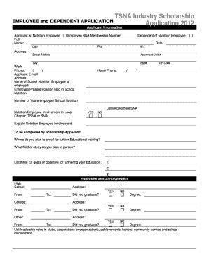 Fillable Online TSNA Industry Scholarship Application 2012 Fax Email ...