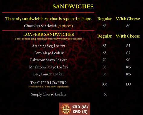 Menu at CAD (M) CAD (B), Navi Mumbai, Shop 2