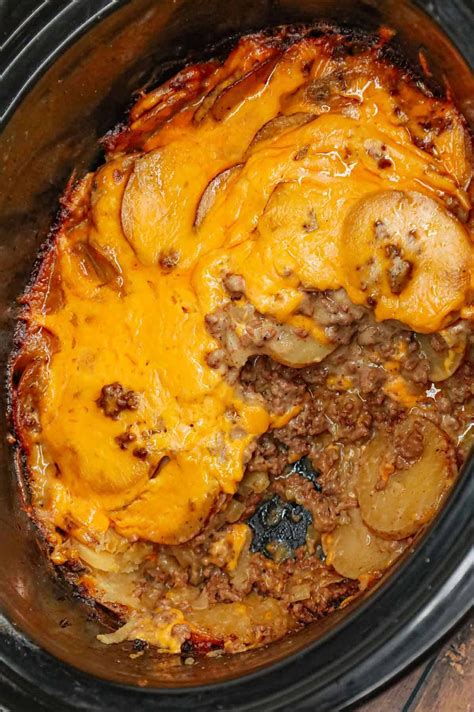 Crock Pot Hamburger Potato Casserole is a hearty slow cooker dinner ...