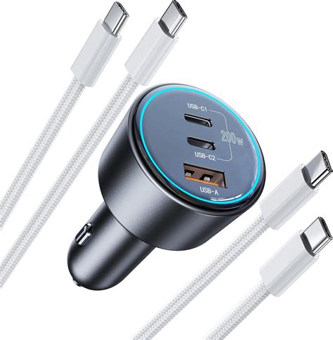 Amazon.com: 200W Car Charger Dual Cable USB C for Phone 16 Pro Max PD3 ...