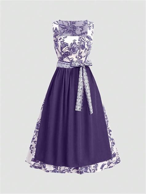 Fairmaia Women's Traditional Dirndl Dress With Square Neck, Floral ...