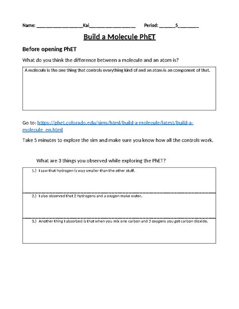 Build a Molecule PhET Exploration Activity - PhET-1 - Studocu
