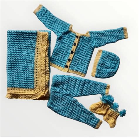 Graminarts Baby Woolen Set with Blanket, Top, Lower, Cap & Shoes sky b