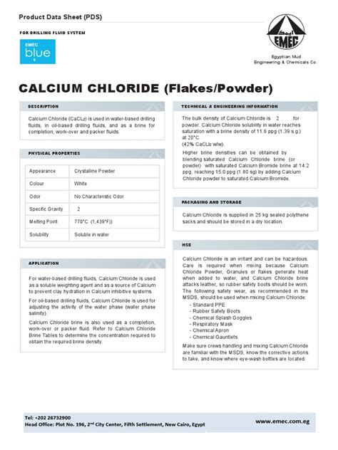 Calcium Chloride Powder PDS | PDF | Chloride | Physical Sciences