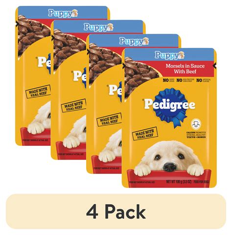 (4 pack) Pedigree Puppy Wet Dog Food Morsels In Sauce With Beef, 3.5 Oz ...