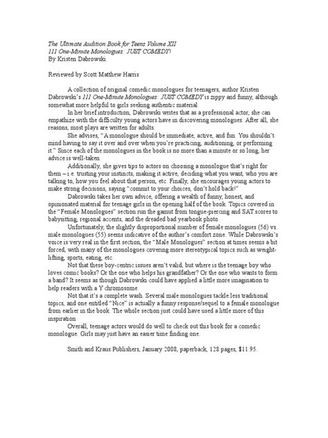 111 One-Minute Monologues Book Review | Leisure