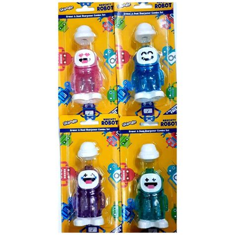 Skoodle Robot Eraser & Sharpener Combo Set (Pack of 4) — Toycra