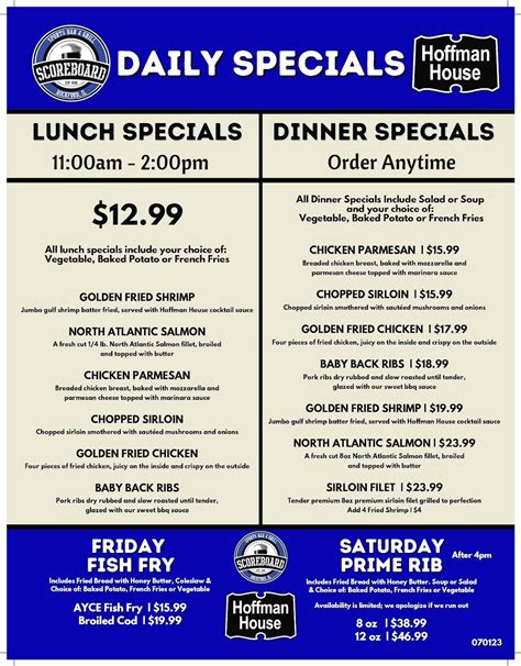 Menu at Hoffman House Restaurant & Scoreboard Bar, Rockford