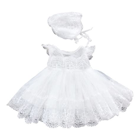 LIhncine Baby Girls White Christening Dress With Bonnet Baptism Gown ...
