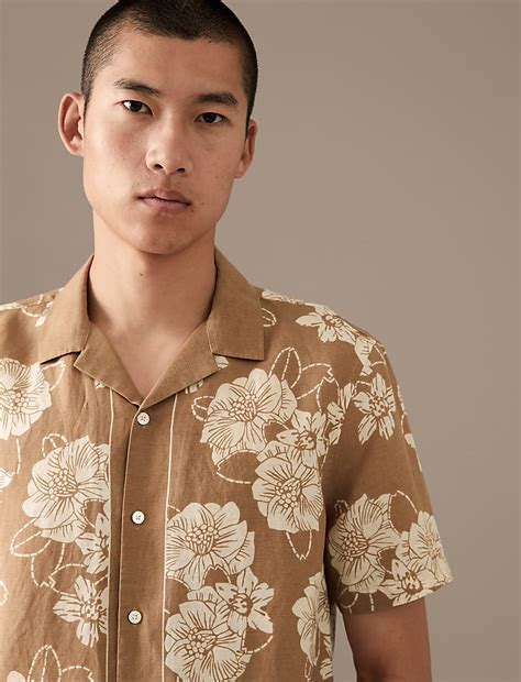 Buy Linen Rich Floral Cuban Collar Shirt at Marks & Spencer