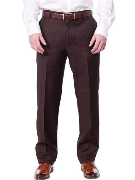 Men's Classic Fit Solid Dark Brown Flat Front Wool Dress Pants ...