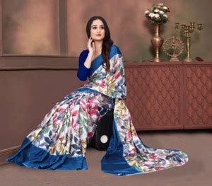 Buy jihana fab Printed Kanjivaram Georgette, Silk Blend Blue Sarees ...