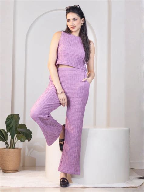 Shop Lavender Crop Top And Trouser Co Ord Set for Women Online