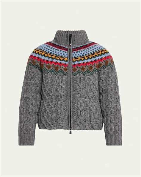 Moncler Padded Wool Cable-knit Zip-up Sweater - Grey | Editorialist