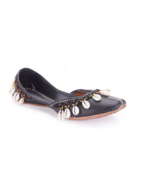 Black Upper Sea Shell Embellished (jutti) - 5elements – 5-elements-co-in
