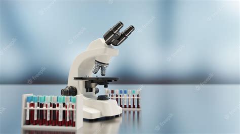 Representación 3d de muestra de sangre y microscopio | Foto Premium
