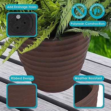 Sunnydaze 13 in Ribbed Polyresin Outdoor Planter - Rust