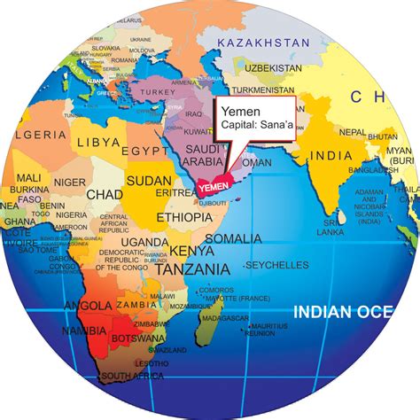 Yemen on map of world including israel
