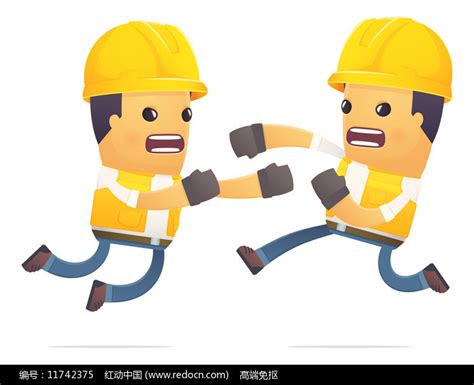 漫画风打架的两个工人图片下载_红动中国