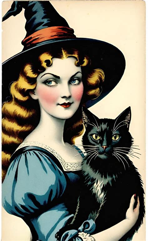 Vintage Halloween Witch And Cat Free Stock Photo - Public Domain Pictures