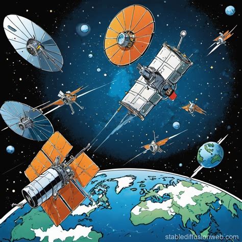 Satellites Surrounding Small Earth | Stable Diffusion Online