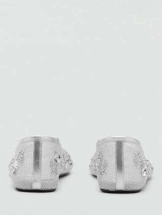 Mango Mel Sequin Embroidered Mesh Ballerina Shoes, Silver