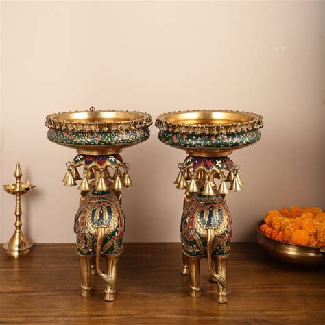 Buy Brass elephant urli Large 21 inch pair - Budhshiv.com