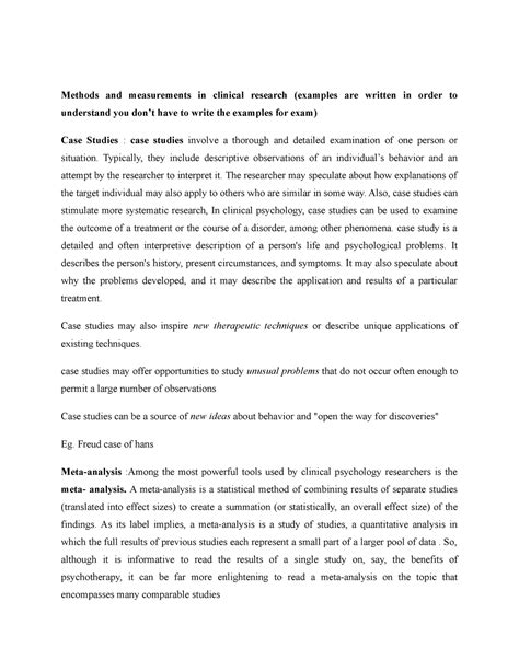 Methods and measurements in clinical research - Typically, they include ...