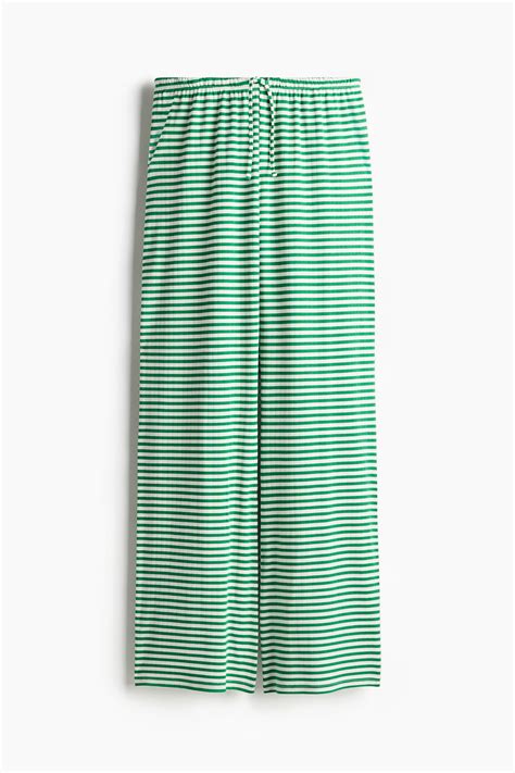 Wide-Leg Drawstring Pants - Green/striped - Ladies | H&M US