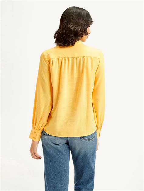 Women's Solid Yellow Mandarin Collar Top – Levis India Store