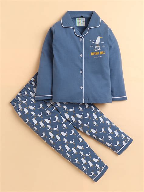 Polka Tots Full sleeve Captain Gull Print Night suit - Grey – PolkaTots.in