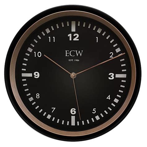 Black & Rose Gold Modern Round Wall Clock with Black Dial, 12"