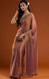 Buy HouseOfCommon Embellished Kanjivaram Pure Silk, Chiffon Purple ...