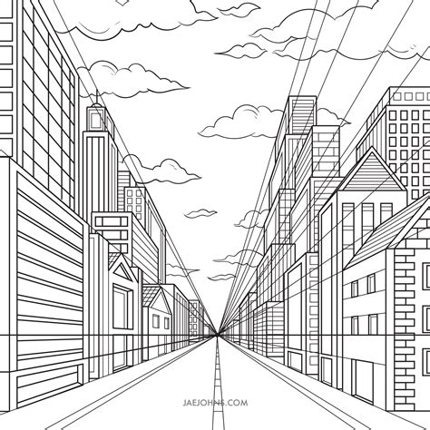 One Point Perspective Drawing Of A City - Anime Drawing Styles