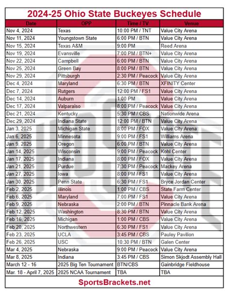 Printable Ohio State Man Basketball Schedule - King Printables