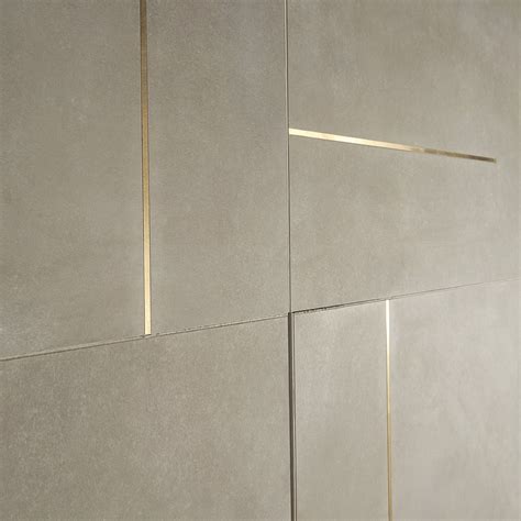 Lines Brass Inlay Greige 24x24 Porcelain Tile with Matte Finish and ...