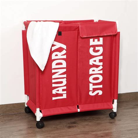 HOKIPO Oxford Fabric Sorter Laundry Basket with Wheels | 2 Compartment ...