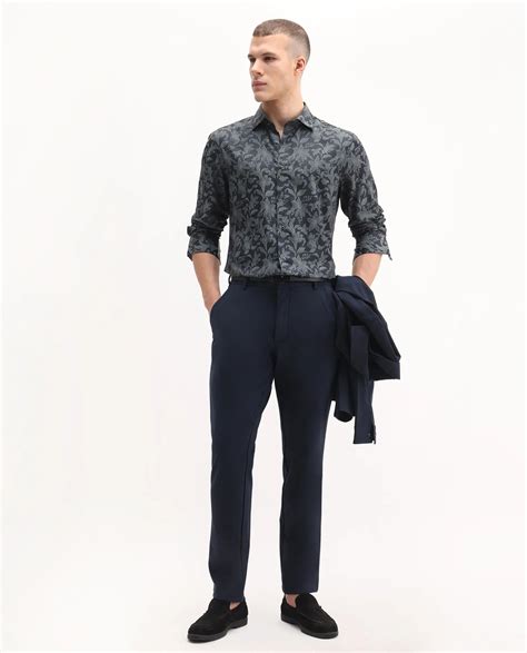 Rare Rabbit Men's Ringer-S Dusky Green Cotton Jacquard Regular Fit Ful