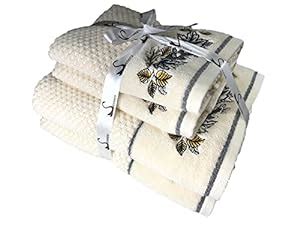 SENSES by Riba All Cotton 550 GSM Embroidered Towel Set for Bath ...