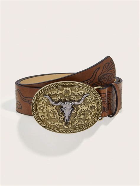 1pc Women's Vintage Printed Leather Belt With Western Cowgirl Antique ...