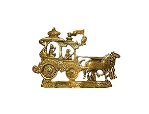 Buy JY German Silver Arjun Shri Krishna Rath God Idol (Gold, H 20cm X W ...