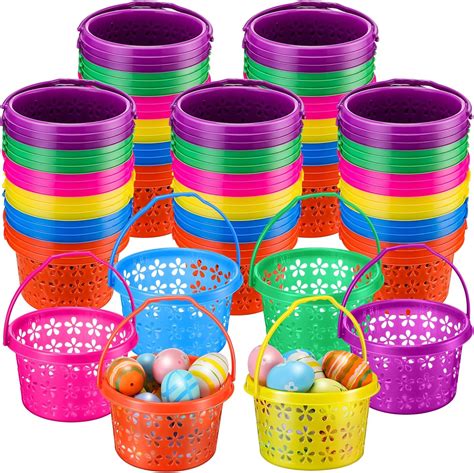Amazon.com: Ziliny 100 Pcs Plastic Easter Baskets Bulk Mini Colorful ...