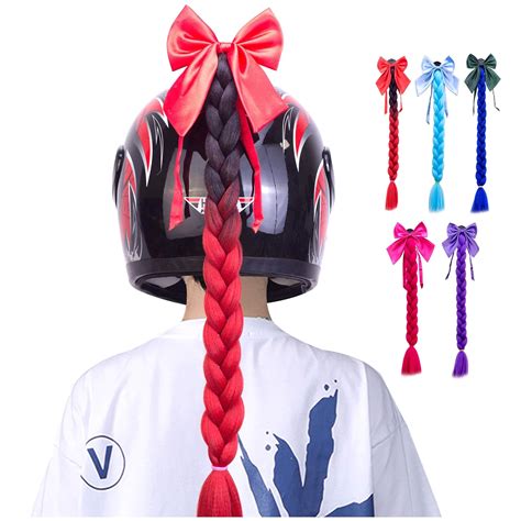 Red Motorcycle Helmet Pigtails Decoration Motor Ponytail Female Helmet ...