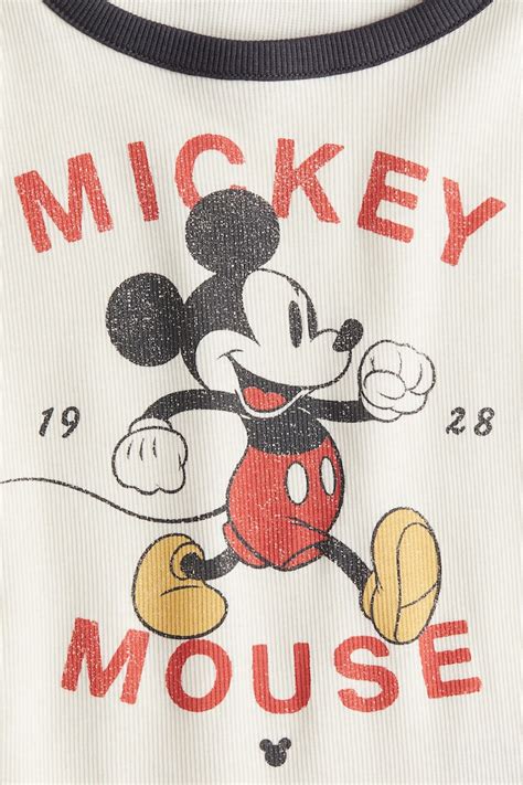 Printed jersey top - Cream/Mickey Mouse - Kids | H&M IN