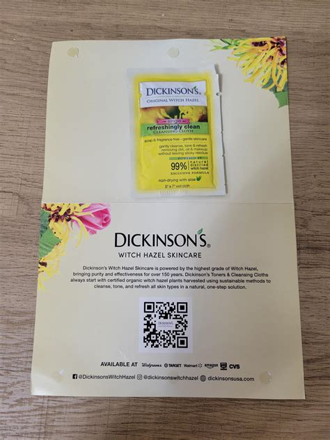 Dickinson's witch hazel cleansing cloth : r/freebietalk