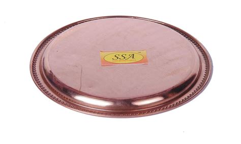 Handmade Pure Copper Plate/Thali Dish Embossed Design Round Shape Dinn ...