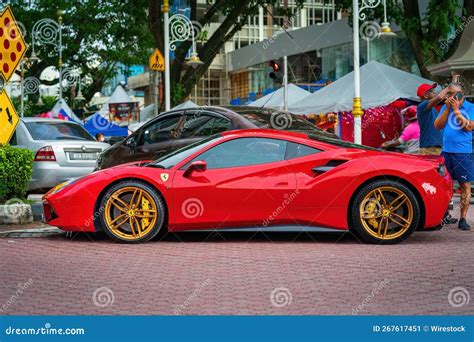 A Red Ferrari 488 GTB Parked at Little India Town. the Ferrari 488 is ...