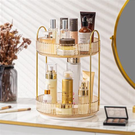 Two Tier Rotating Makeup Organiser - Amber – Mason Home